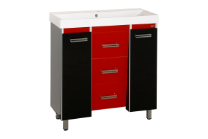 Джулия QVATRO - 90 Тумба с 3 ящ. конус черно/красная