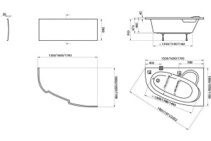 Акриловая ванна Ravak Asymmetric 150x100 см (C451000000) - 2