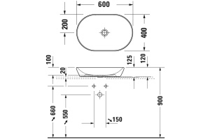 Раковина, Duravit, D-Neo, ширина, мм-600, глубина, мм-400, высота, мм-120, тип установки-накладной, отверстия для смесителя-отсутствуют, без декора, матер? - 2