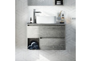 Тумба с раковиной STWORKI Карлстад 75 дуб рошелье, монте тиберио, с отверстием для смесителя в столешнице