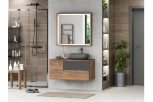 Тумба под раковину Misty Коломбо 100 правая темное дерево - черный - 3