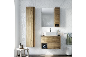 Мебель для ванной STWORKI Карлстад 75 дуб рустикальный, простоун беж, в стиле лофт, под дерево, российская