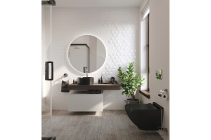 Столешница STWORKI Ольборг 120 дуб карпентер, без отверстий, с тумбой 80, с раковиной BOCCHI Vessel черной - 2