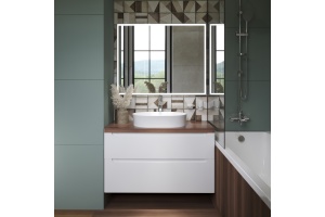 Тумба с раковиной STWORKI Берген 100 белая с темной столешницей, раковина Bocchi Sottile 1521-001-0125 - 2