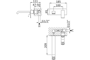 Смеситель Cezares Porta BLI 01 W0 С ВНУТРЕННЕЙ ЧАСТЬЮ, для раковины - 2