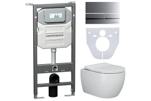 Комплект унитаза с инсталляцией Ceramica Nova Play белый с сиденьем микролифт и кнопкой хром матовый