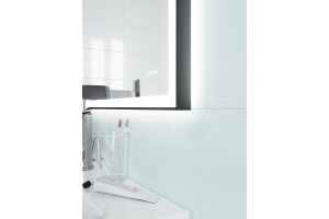 Зеркало LED 011 design 80x70 с подсветкой часы металл. рамка прямоугольное - 2