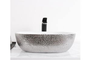 Раковина накладная CeramaLux NC 42 см белый/серебро (D1301H021) - 3