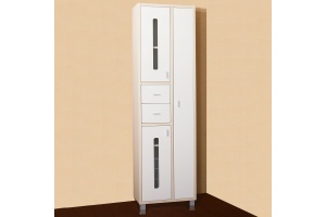 Шкаф-пенал Бриклаер Бали 57 светлая лиственница, белый глянец, с бельевой корзиной