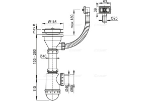 A447 -DN50/40 Сифон для мойки с нержавеющей решеткой - 2