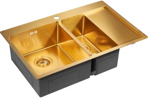 Мойка кухонная Paulmark Liga L 78 брашированное золото - 2