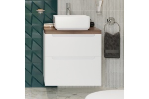 Тумба с раковиной STWORKI Берген 60 белая с темной столешницей, City 1