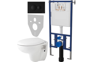 Комплект Унитаз подвесной Seramiksan Natura A051041H + Система инсталляции для унитазов DIWO 4501 + Кнопка смыва DIWO 7313 черная матовая