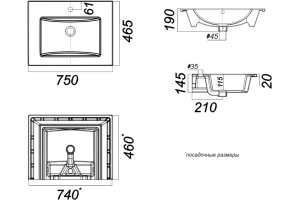 Мебельная раковина Sanita luxe Quadro 75 белый - 2
