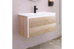 Тумба под раковину Sanvit Линк 90 светлое дерево - белый глянец
