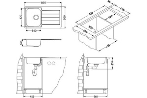 Мойка LINE MONARCH 20 BRONZE 860X5001X в компл. с выпуском без сифона, - 2