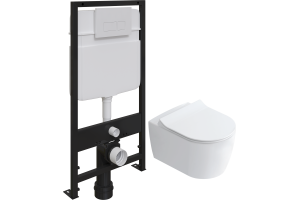 Комплект Унитаз подвесной STWORKI Ноттвиль SETK3104-2616 безободковый, с микролифтом + Система инсталляции для унитазов EWRIKA ProLT 0026-2020 с белой кнопкой смыва 0042