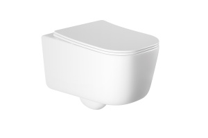 Унитаз подвесной безободковый AQUATEK ЛУГАНО 510*350*360мм, тонкое сиденье с механизмом плавного закрывания, крепеж