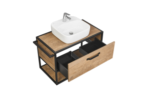 Комплект мебели Aquaton Лофт Фабрик 80 с раковиной Одри 42 темное дерево  - 3