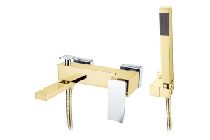 Смеситель для ванны с лейкой и шлангом Boheme Q золото хром