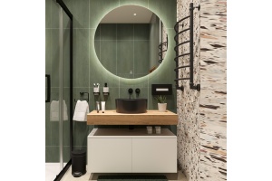 Столешница STWORKI Ольборг 100 дуб французский, без отверстий,  2 тумбы 50, с раковиной BOCCHI Vessel черной - 2