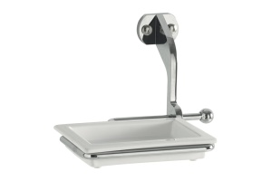 KERASAN Мыльница подвесная, мыльница керамика белая, держатель хром (СПЕЦ.ЦЕНА из наличия)