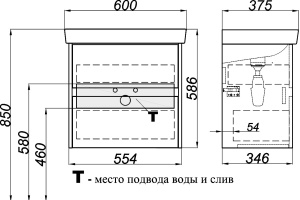 Тумба для комплекта Aqwella City 60 дуб канадский, подвесная, 2 ящика - 3
