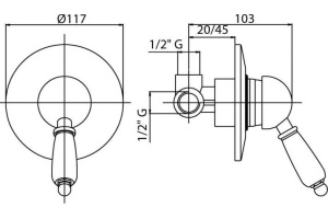 Смеситель Cezares Venezia DIM-03/24-Bi с внутренней частью, для душа - 3