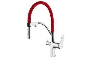 Смеситель Lemark Comfort LM3074C-Red для кухни, с гибким изливом, с подключ. к фильтру питьевой воды
