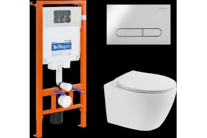 Комплект унитаза с инсталляцией BelBagno Prospero с сиденьем микролифт и кнопкой смыва белый глянцевый