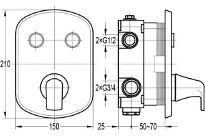 Смеситель Cezares Globo GLOBO-F-VDIM2-B-01 с внутренней частью, для душа - 2