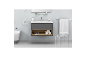 Тумба под раковину EXCELLENT Tuto 80 серый - светлое дерево - 3