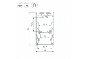 Профиль с рассеивателем Arlight S2-LINE-3360-2500 ANOD+OPAL 021171 - 3