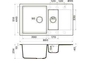 Мойка кухонная Omoikiri Daisen 86-2 черная - 3