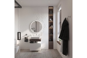 Столешница STWORKI Ольборг 60 дуб карпентер, без отверстий, с тумбой 60, с раковиной STWORKI Soul 1 белой - 2