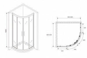 Душевой уголок Abber Schwarzer Diamant 90х90 хром (AG01090M) - 3