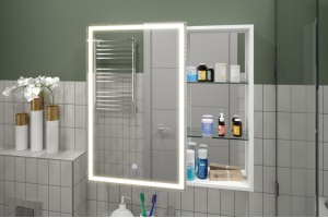 АПЕРИО Зеркало-шкаф 800х800 левый с розеткой