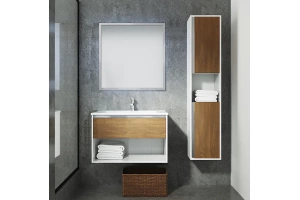 Тумба под раковину Sanvit Контур 75 белый глянец - светлое дерево - 2