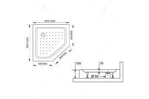 Душевой поддон 100*100 RGW LUX/TN-TR /Трапеция Ø90  (для PA-86) - 3