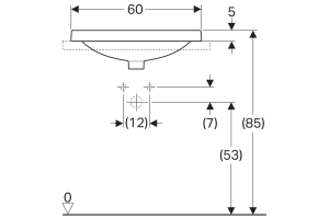500.728.01.2 Geberit VariForm Раковина встраиваемая в столешницу эллиптической формы, 60х40 см, без отв. под смеситель, с отв. перелив - 2