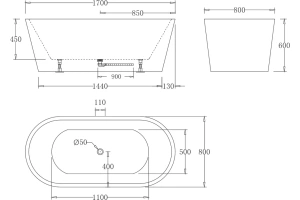Акриловая ванна BELBAGNO 170х80 белый (BB71-1700-W0) - 3