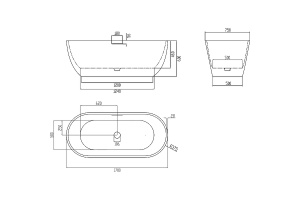 Ванна из искусственного камня Abber Frankfurt 170х75 черная без гидромассажа - 2