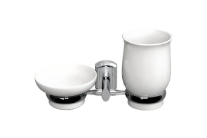 Стакан для зубных щеток и мыльница Wasserkraft хром - белый