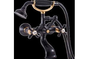 Смеситель для ванны с душем Rav Slezak Morava retro черный матовый - золото