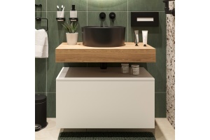 Столешница STWORKI Ольборг 80 дуб французский, без отверстий, с тумбой 80, с раковиной BOCCHI Vessel черной