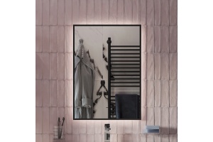 Зеркало DIWO Элиста 50 черное, с подсветкой светодиодной, прямоугольное, настенное, российское