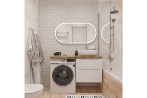 Тумба с раковиной STWORKI Берген 60 белая со светлой столешницей 122, Moduo 50 Square, L - 2