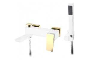 Смеситель для ванны с лейкой и шлангом Boheme Q белый с золотом