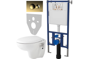 Комплект Унитаз подвесной Seramiksan Natura A051041H + Система инсталляции для унитазов DIWO 4501 + Кнопка смыва DIWO 7315 золотая