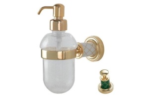 Дозатор для жидкого мыла настенный Boheme Murano золото с зеленым
